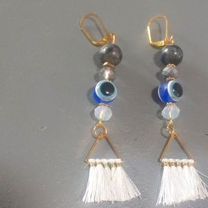 Handmade Tassle Dangle Earrings Evil Eye Fringe